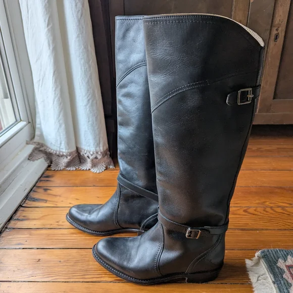 Frye Dorado Black Leather Riding Boots - 7 - Picture 4 of 9